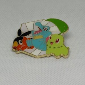 Official Pokemon Trio Enamel Pin Chikorita Totodile Tepig Enamel Gold Tone